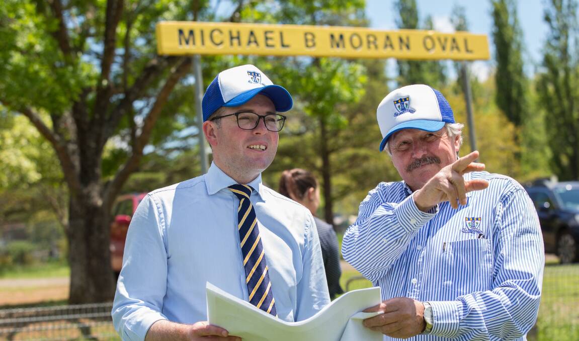  Northern Tablelands MP Adam Marshall, left, discussing plans to upgrade Moran Oval with ground co-ordinator Michael Fittler.