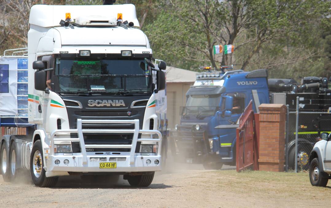 HERE: After much horn-blowing on Saturday afternoon, a stop at Uralla and the Armidale airport, the first truck with its load of water entered the gates of the Armidale Show Ground.