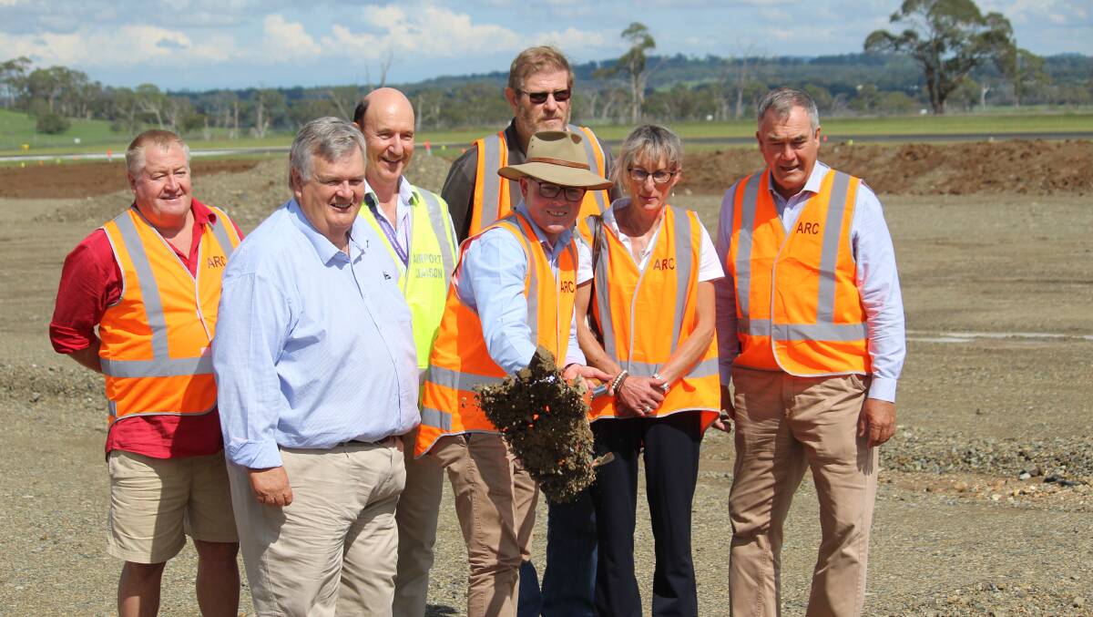 UNDERWAY: Crs Jon Galletly and Peter Bailey, acting Airport manager Allan Buckley with Adam Marshall Crs Andrew Murat, Libby Martin and Mayor Simon Murray.