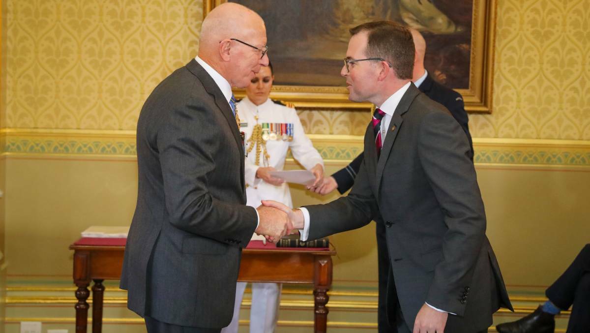 OFFICIAL: Adam Marshall was congratulated after being sworn in as NSW Minister Primary Industries.