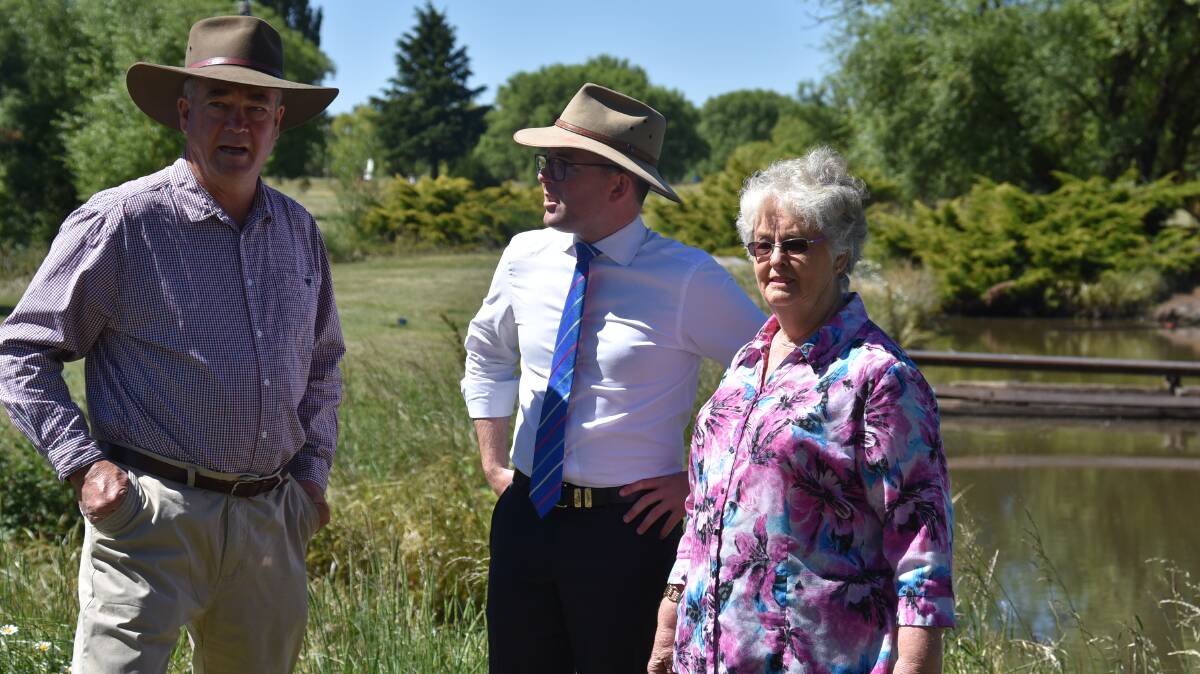 REST STOP: Armidale Regional Council Mayor Simon Murray and Local MP Adam Marshall with Guyra's Citizen Of the Year Dorothy Vickery discussed the work on Guyra's Mother of Ducks rest stop likely to begin in the New Year.