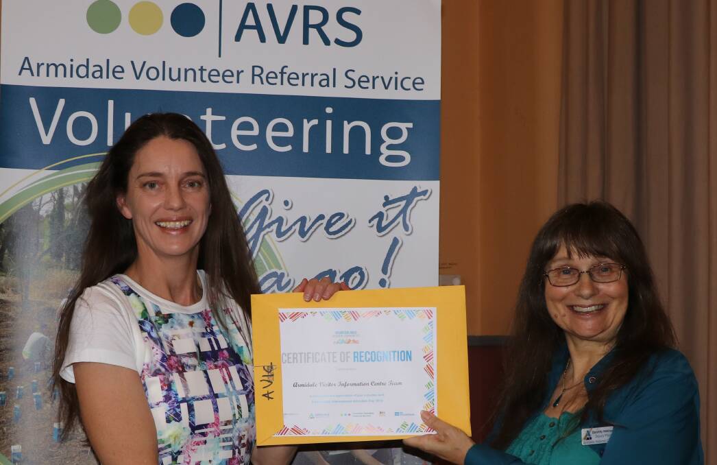RECOGNITION: Armidale Visitors Information Centre representative Barb Rainger received a Certificate of Appreciation from Armidale Regional Council deputy Mayor Dorothy Robinson on Wednesday.