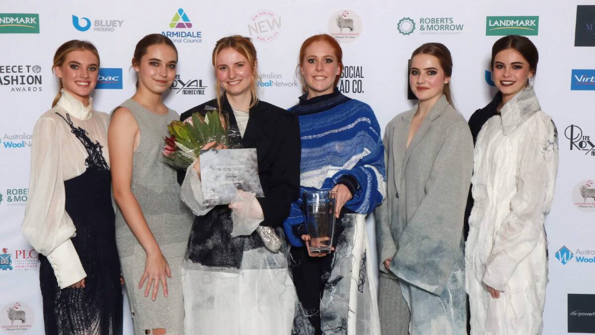 CATWALK: (l-r) Models Sunny and Kayla with this year's winner Madison Hislop and models Phoebe, Georgia and Bronte.