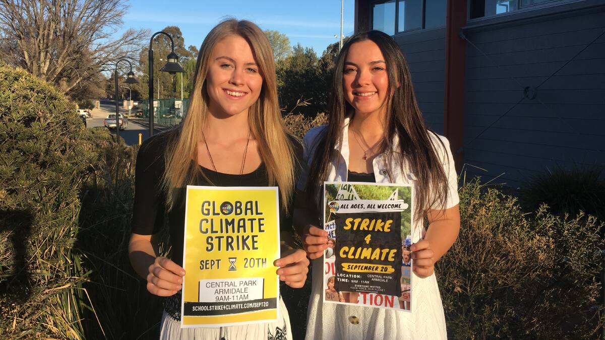 WALK OUT: Armidale's student climate striker organisers Disa Smart and Miah Lupica.