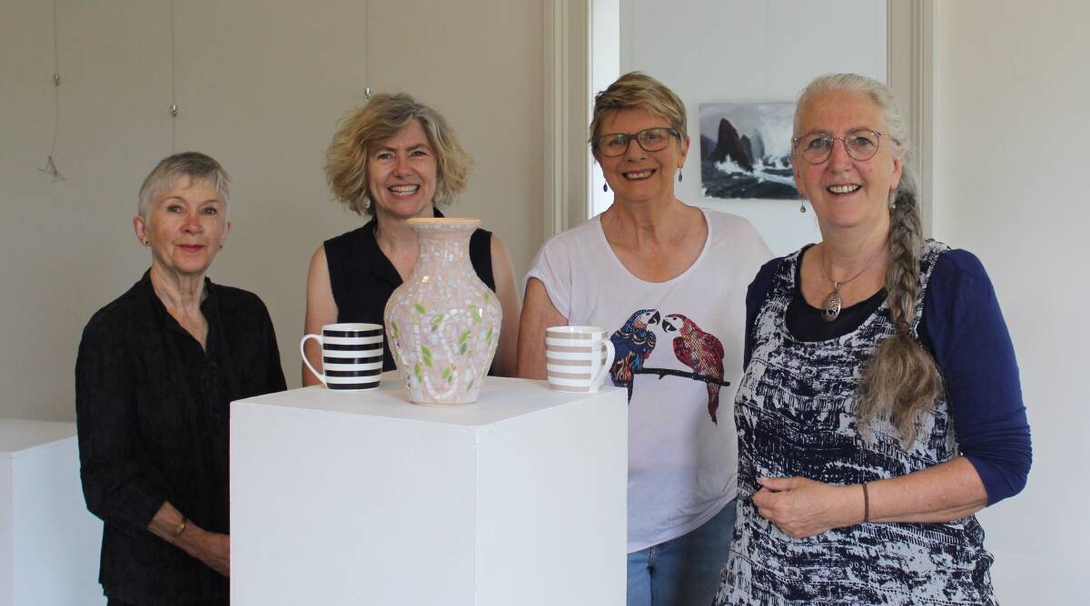 ORGANISATION: Artist and exhibitor Susan Griffin, curator Philippa Charley-Briggs, Rosalind Brady and Tess Cullen take a short coffee break.