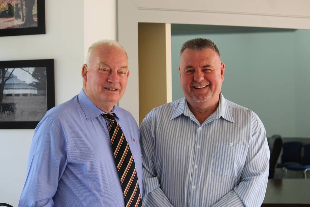 MEETING: Uralla Acting general manager David Aber with Mayor Michael Pearce who said Uralla still made a good coffee and people to still come to town to drink it.