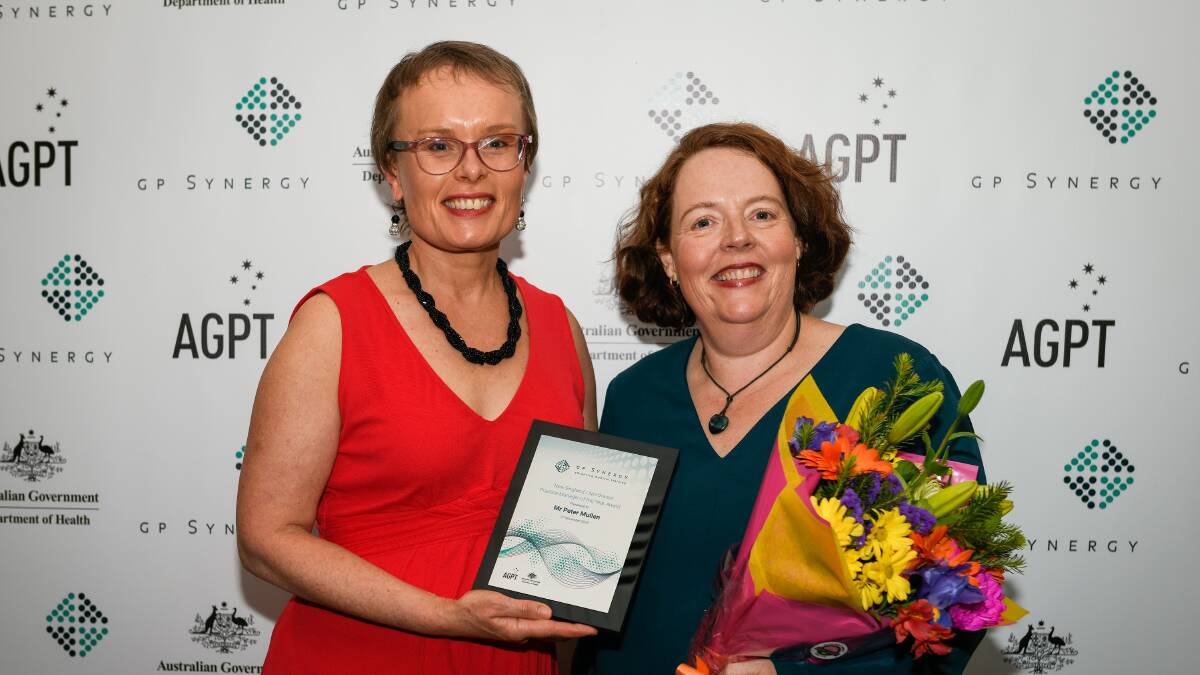 ON HIS BEHALF: Peter was not able to attend the awards night so the award was accepted by Dr Jennifer Hebblewhite and Dr Vicki Howell, also of Integral Health.
