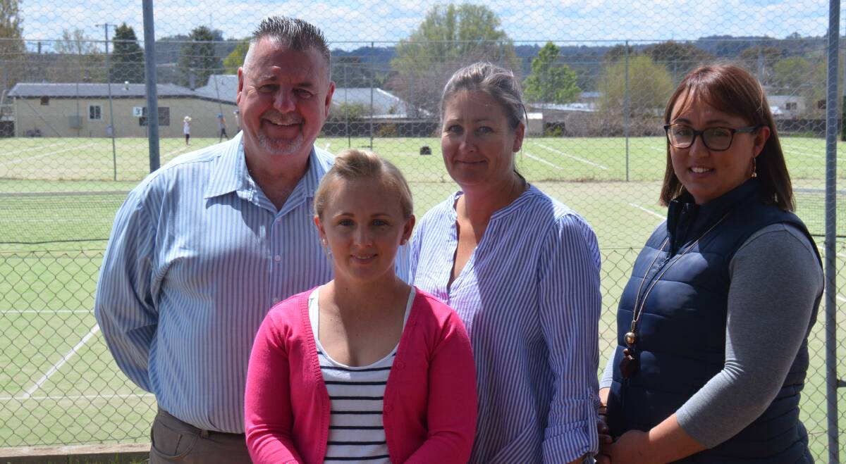 (l-r) Uralla Mayor Michael Pearce with Uralla Tennis Club secretary Nicole Williams, president Jodie Shannahan and committee member Michelle Williams. (Absent: Genevieve Noore (treas.), Dean Weiley (vice-president) and Debora Weiley (membership officer).