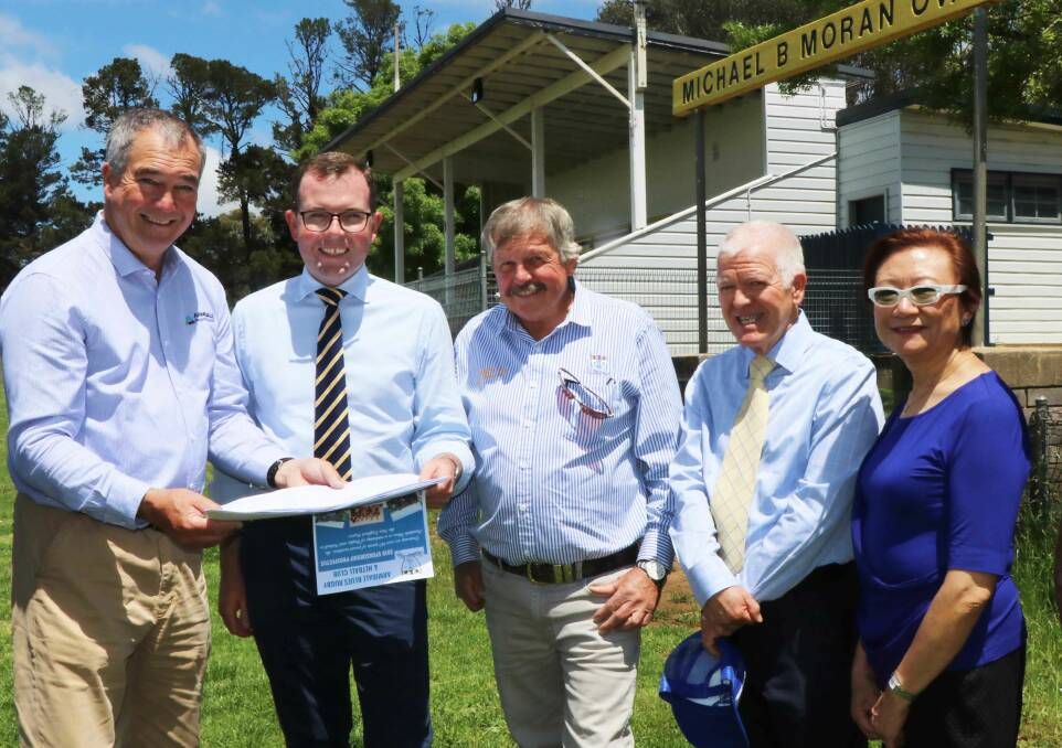 FUNDING: Armidale Regional Council Mayor Simon Murray, Member for Northern Tablelands Adam Marshall, Blues committee member Mick Fittler, Rob Shaw, Council CEO Susan Law.