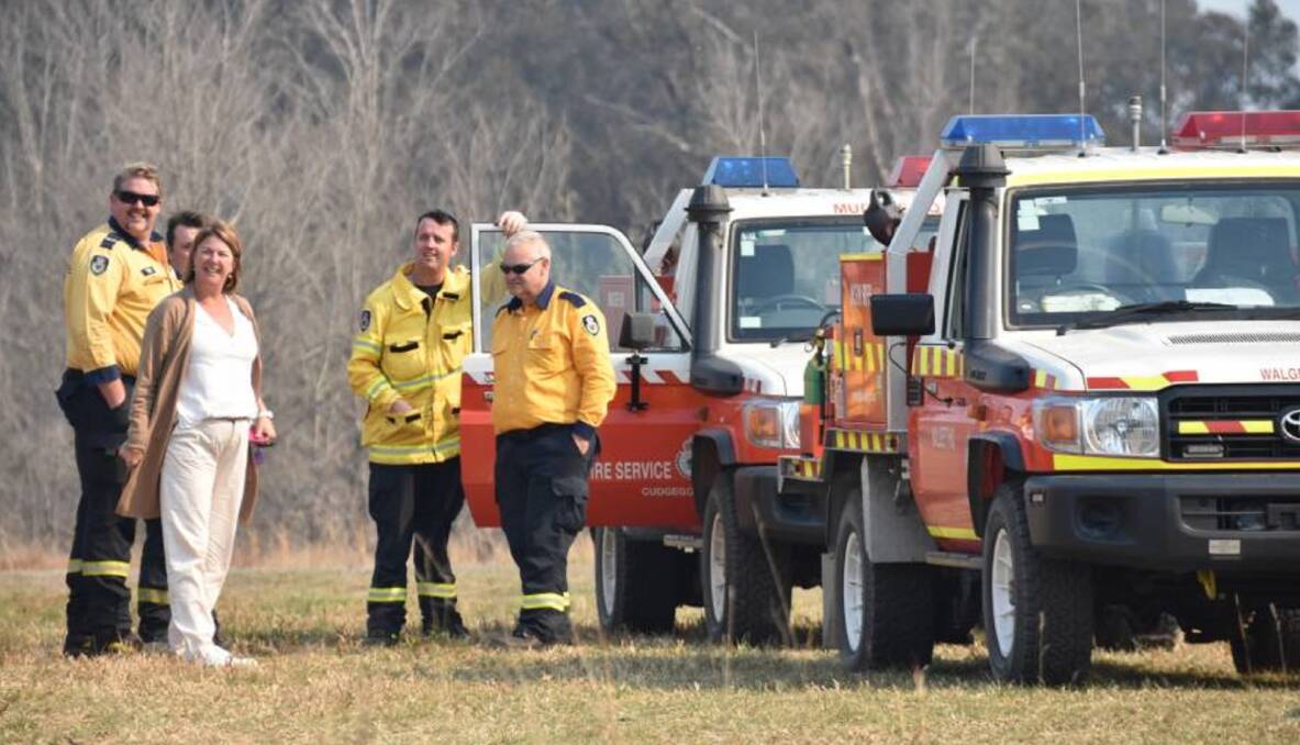 FIRE GROUND: Member for Oxley Melinda Pavey welcomed by local RFS volunteers.