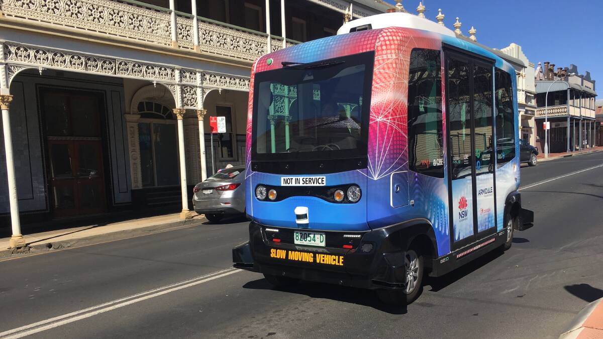 REPAIRED: Armidale's driverless bus is back on the road and back in service.
