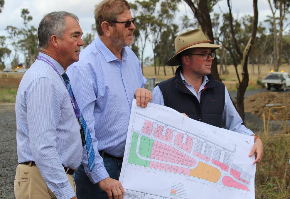 DEVELOPMENT: Armidale Mayor Simon Murray with Cr Andrew Murat and Member for Northern Tablelands Adam Marshall display the plans for the business park.