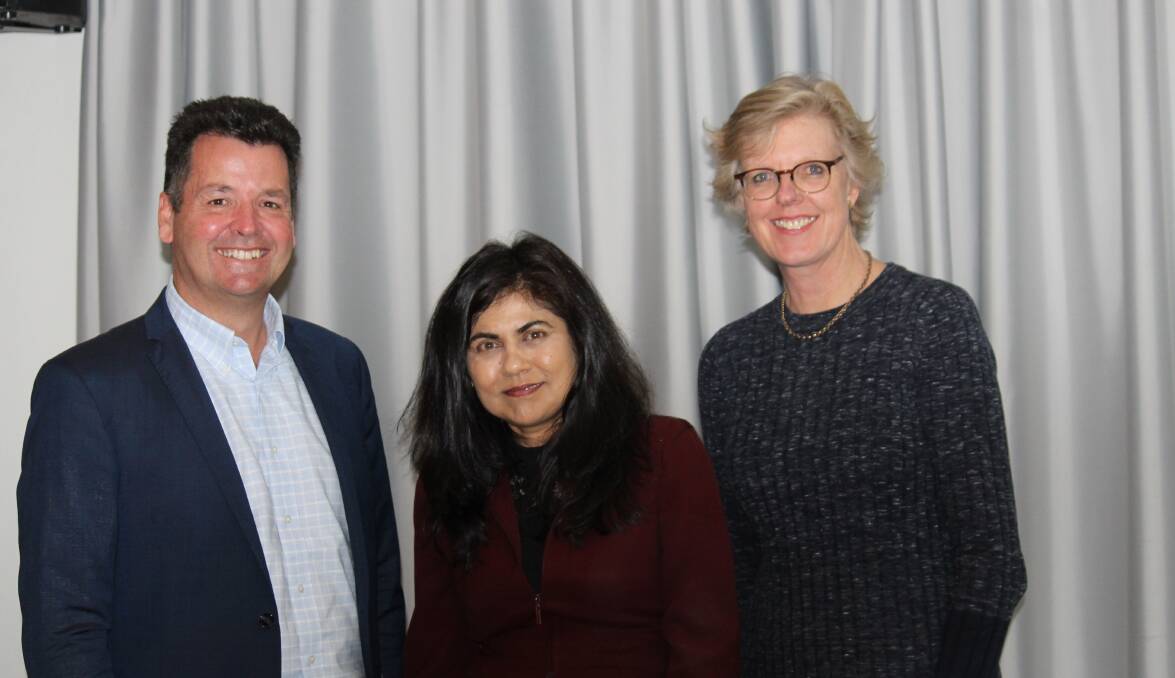 FUTURE: National director for industry Advanced Manufacturing Growth Centre Michael Sharpe with Prof. Veena Sahajwalla and SMART Region Incubator director Dr Lou Conway.