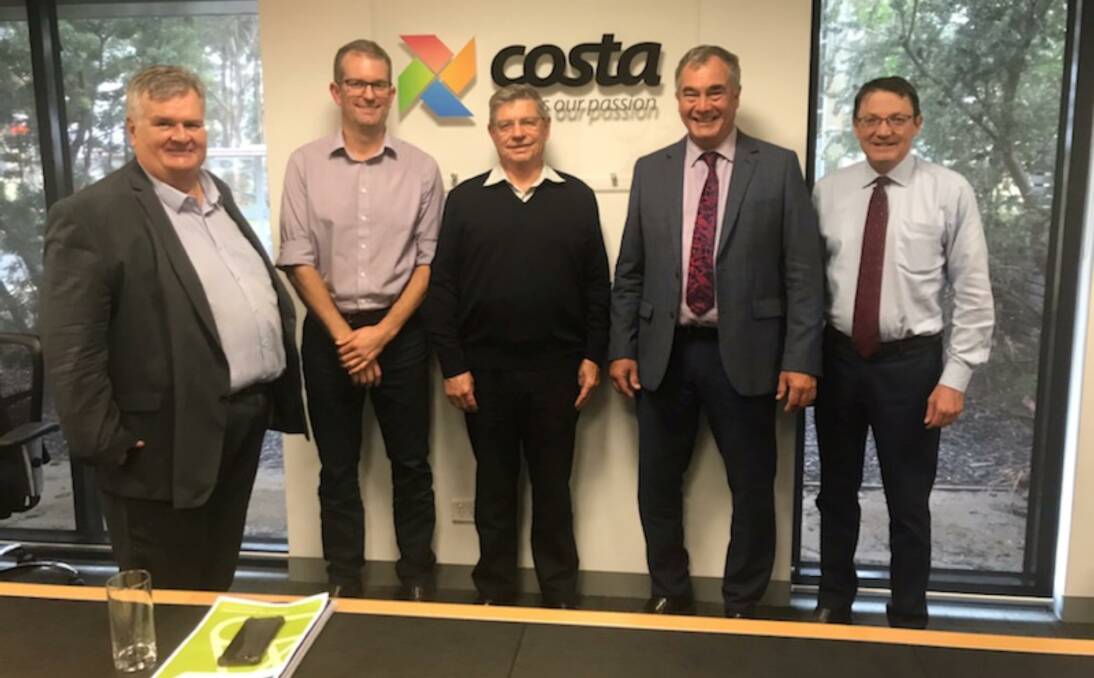 MEETING: (l-r) Armidale Cr Peter Bailey with Costa general manager of tomatoes Michael Engeman and CEO Harry Debney, Mayor Simon Murray and council general manager of business Scot Macdonald.