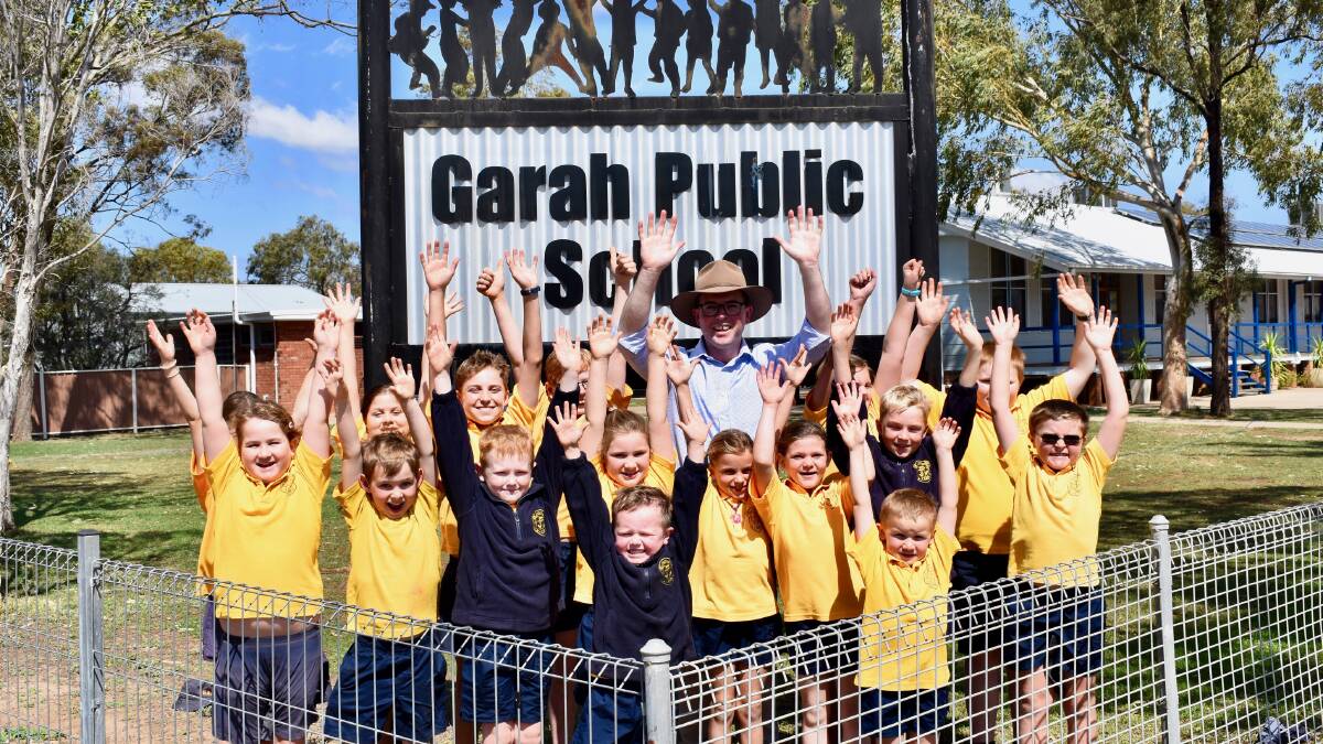 SMALL SCHOOL HELP: Students of Garah Public School with the Member for Northern Tablelands Adam Marshall.