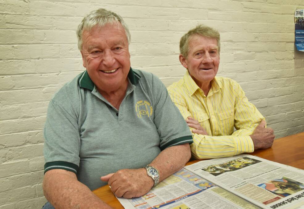 Peel Schools Rugby League chairman Peter Blom (left) and publicity officer Mike Cashman are hoping for a big roll-up to tonight’s Peel Schools  Carnival annual general meeting at Wests Diggers. Photo: Geoff O’Neill 061015GOB02