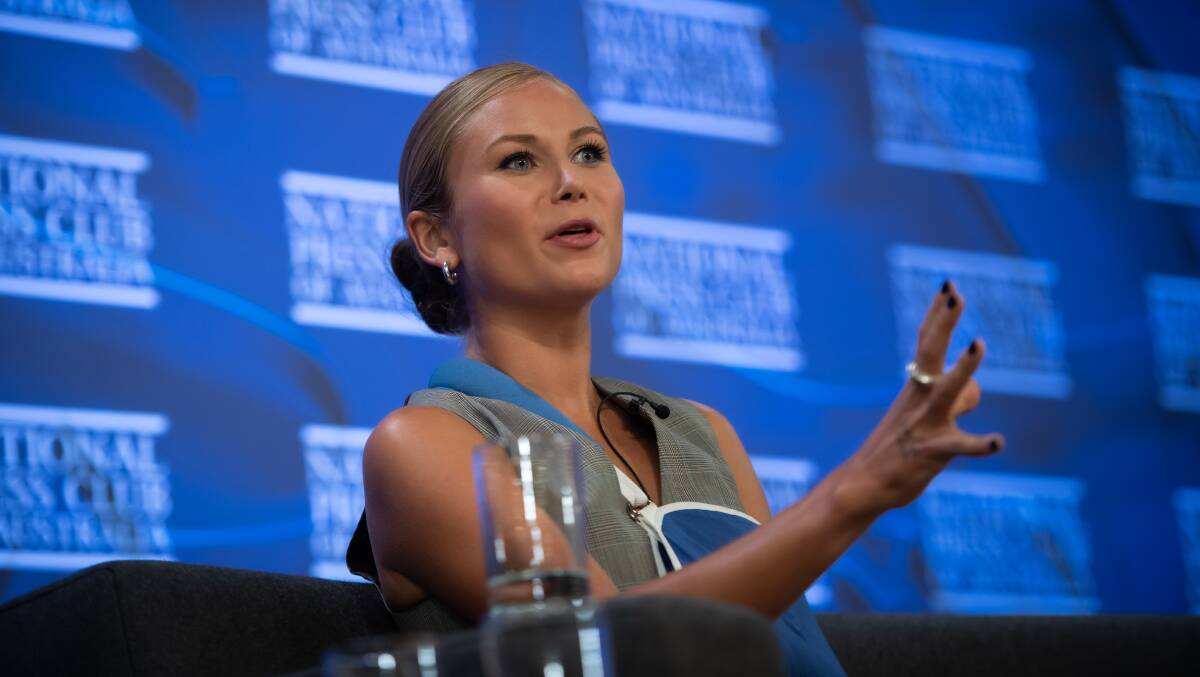 Former Australian of the Year Grace Tame onstage at the National Press Club. Picture: Karleen Minney
