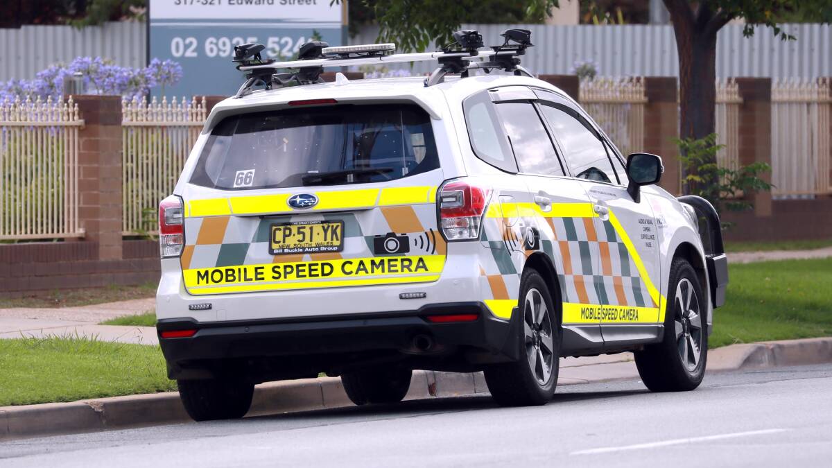 A mobile speed camera car was stationed on Edward Street this week. Picture: Les Smith