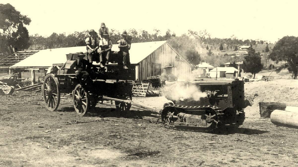 Digging in: A steam powered tractor at the sawmill in Middle Street, now the site of the Walcha swimming pool.