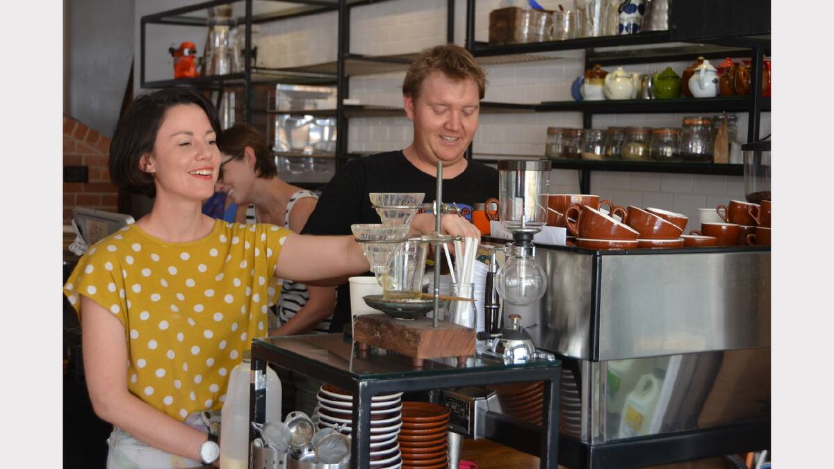 SERVICE WITH A SMILE: Sarah Houlahan and Josh Oxley have been kept busy by customers at the Goldfish Bowl Café in Armidale.