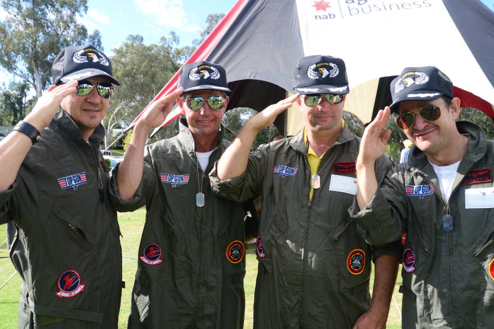 TopGun guys: Michael Slater, Stephen Seery, Mick Seery and Michael Jensen were on the green in Moree on Wednesday for the annual Variety charity golf day. Photo:The Moree Champion.  