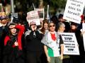 Pro-Palestine activists are rallying at the Victorian Labor conference. (Con Chronis/AAP PHOTOS)