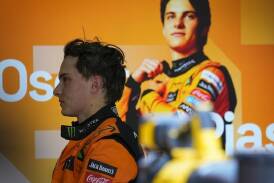 Oscar Piastri, in the McLaren garage at Imola, after a promising day in Emilia Romagna GP practice. (AP PHOTO)